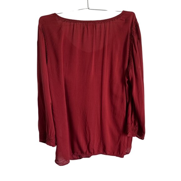 Lucky Brand Women’s Round Neck 3/4 Sleeve Red Blouse size L - Picture 3 of 5